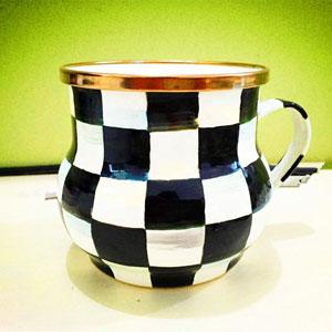 Black and white square go square pattern special art design metal enamel milk coffee cup 