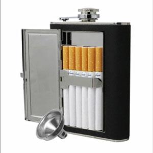 Hip flask with cigarette case