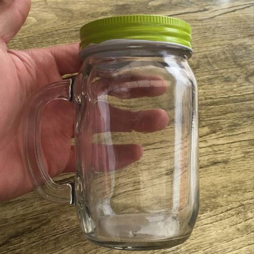 Hot sell custom made embossed glass round vintage mason jar with handle 