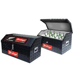 Promotion metal cooler box with custom logo iron sheet outer and aluminum inner