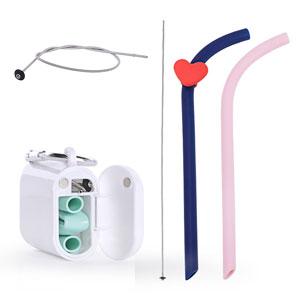 Silicone Re-usable White Straw in a pouch