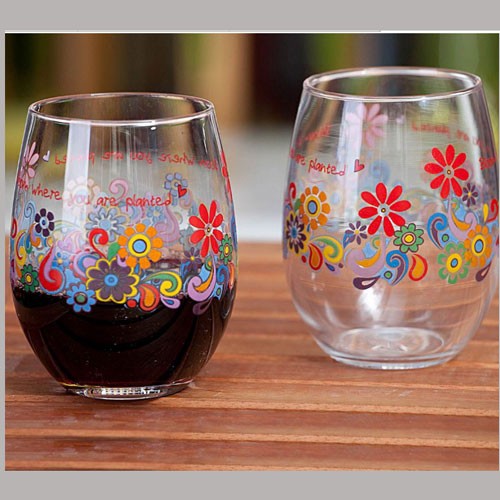 Wholesale Cheap Stock Wedding Gift Colored Decal Tumbler Stemless Custom Wine Glass 